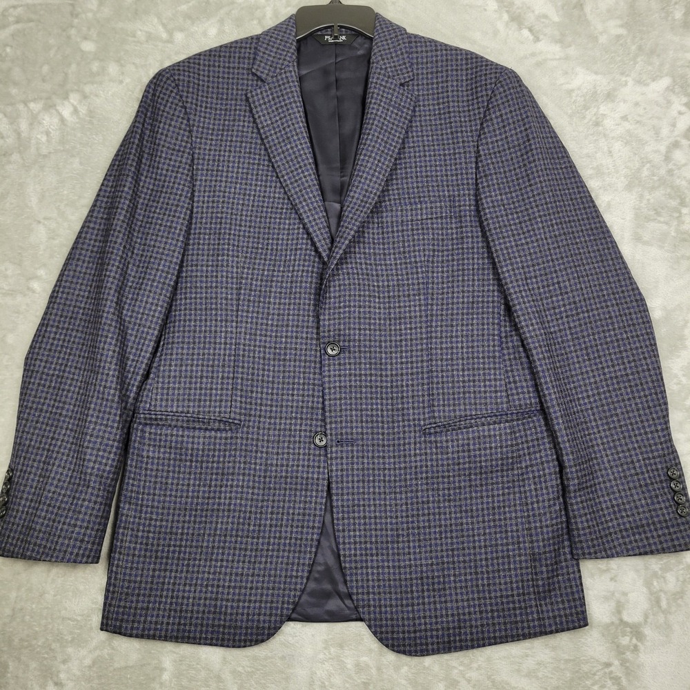Jos. A. Bank Men's 42L Blue Gray Check 100% Wool Sport Coat Blazer 2-Button